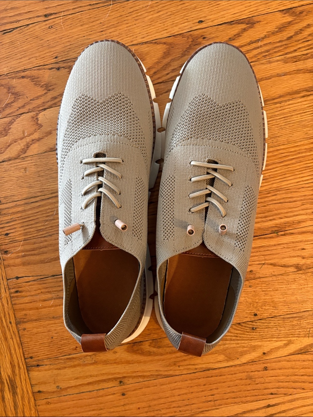 Men's Knit Lace-Up Sneakers in Taupe with Brown Accents